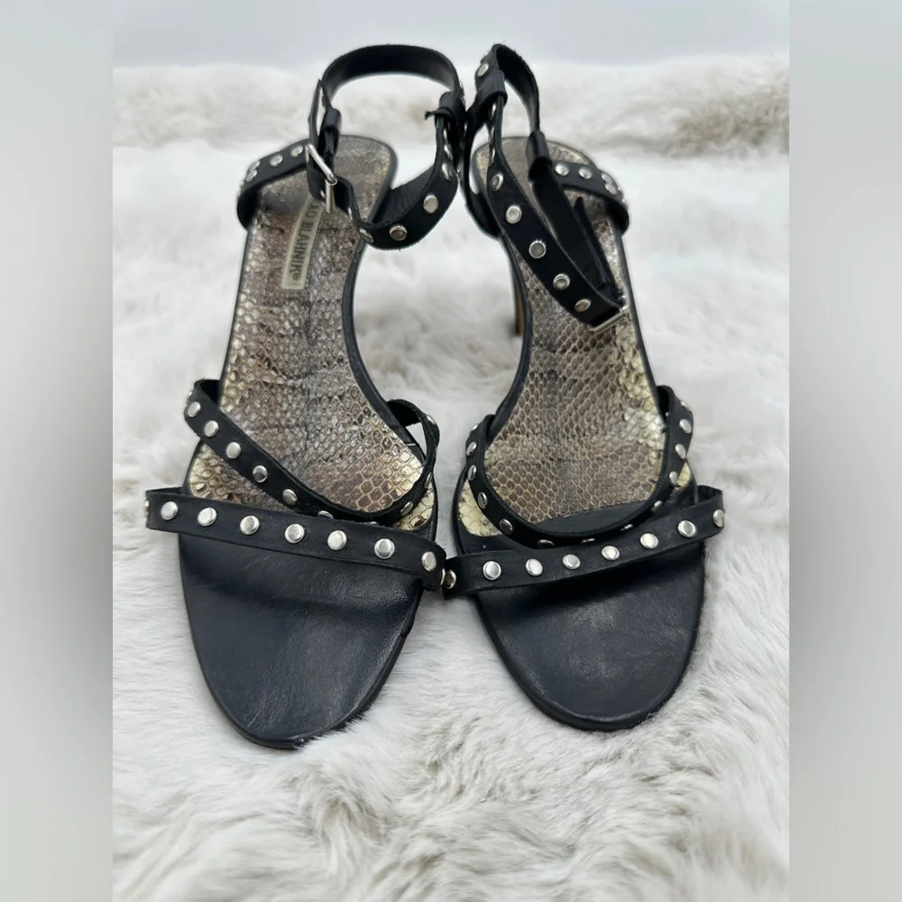 Manolo Blahnik Black Leather Studded strappy heels‎ 40 size 10  snakeskin